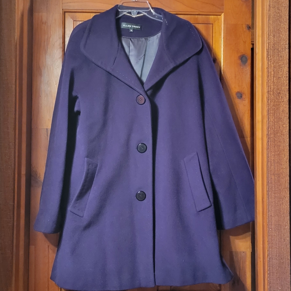 💜Ellen Tracy Sz14 deep purple wool coat.